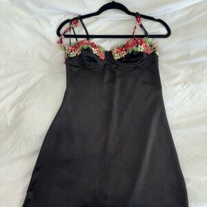 Princess Polly Black Midi Dress with Red and Green Floral Details